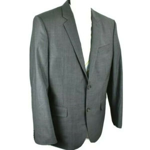 44R Express Mens Gray Plaid Windowpane Blazer Sport Coat Jacket